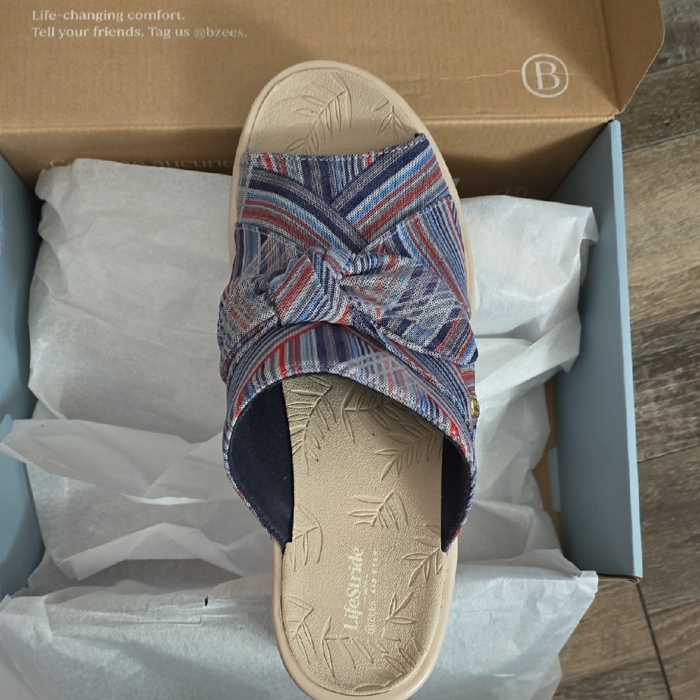 Colorful Striped Wedge Sandals - Bzees - Picture 2 of 5